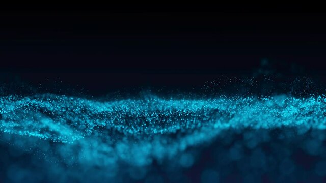 Blue plexus fantasy abstract technology and engineering motion background 3D animation, rotating creating dynamic waving motion. 4k organic particle field with depth of field