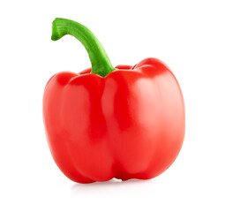 One whole red bell pepper isolated on white background