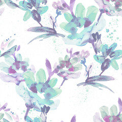 Fototapeta premium Watercolor Flowers Seamless Pattern.
