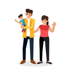 Family, Man, woman and son standing together, Husband and wife, Parents with child, couple with baby, flat design vector illustration