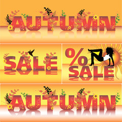 Set of autumn vector sale poster design template.