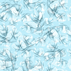Seamless endless pattern in blue colors watercolor transparent magnolias. Blossom hand-drawn watercolor, abstract drawing. Pattern for packaging, bedding, textiles.