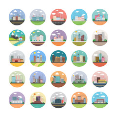 Ecology, Industry, City, and Countryside Flat Icons Pack 