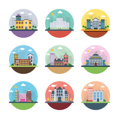 Different Buildings Flat Icons 