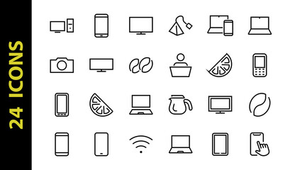  set of smart devices and gadgets, computer hardware and electronics. Electronic device icons for web and mobile vector lines. Editable stroke. 480x480 pixels
