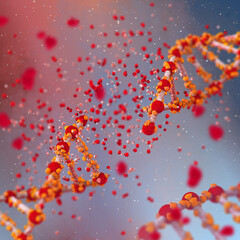 Medical abstract conceptual background, DNA code chain affected by genetic diseases and dangerous changes, disconnection, impaired function, 3D rendering