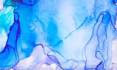 Liquid watercolor paint splash texture effect illustration for modern card design, creative banners, ethereal graphic design. Abstract subtle light sky blue alcohol ink background