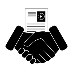 Handshake, paper document with trademark 