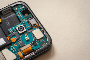 Repair faulty mobile phone on desk. concept of computer hardware, mobile phone, electronic,...