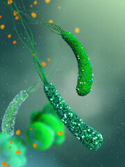 Dangerous pathogenic bacteria Helicobacter pylori , pathogen of stomach infection, medical abstract background, concept, 3D rendering