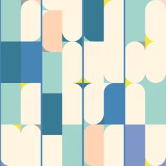 Fotobehang Stijlen patronen Modern vector abstract seamless geometric pattern with semicircles, circles ,squares and lines in retro scandinavian style. Illustration with geometric figures. Background for fabric or wallpaper  © dinadankersdesign