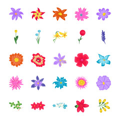 Obraz na płótnie Canvas Flowers Flat Vector Icons 