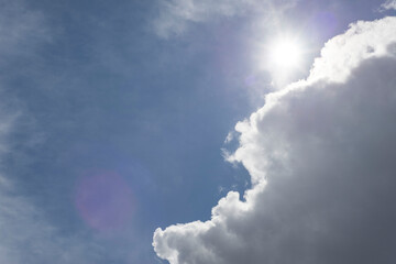 texture blue sky with thick clouds, a beautiful landscape of light clouds, with the sun on the sky....
