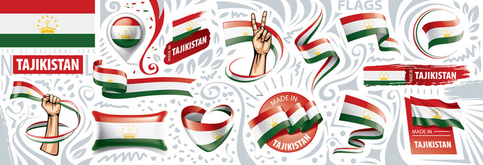 Vector set of the national flag of Tajikistan in various creative designs
