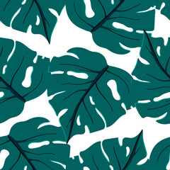 Palm leaves seamless pattern. Summer tropical leaves on white background.