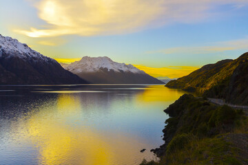 Beautiful Landscape of Lake Wakatipu Queenstown, South Island, New Zealand; View from the Devil's Staircase