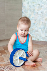 Sports attributes and child. The boy is an athlete. Sports and children.