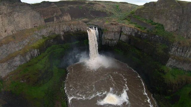 Big Waterfall in Washington State Palouse Falls Aerial