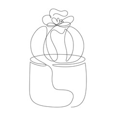 One line drawing vector cactus with flower on top in pot. Modern continuous line art, aesthetic contour. Perfect for home decor such as posters, wall art, tote bag or t-shirt print, stickers