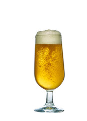 old beer with foam on white backgroun