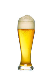 old beer with foam on white backgroun