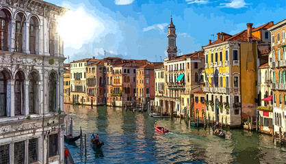 Landscape of famous city of Venice in Italy - cartoon style © Piotr Krzeslak