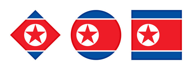 north korea flag icon set. isolated on white background