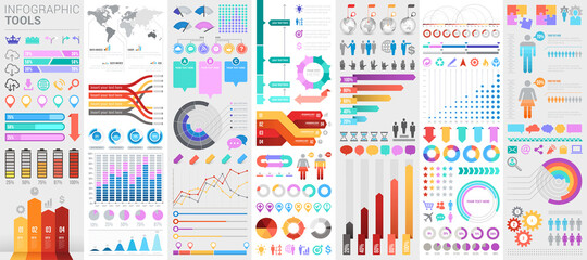 Bundle infographic UI, UX, KIT elements with charts, diagrams, workflow, flowchart, timeline, online statistics, marketing icons elements design template. Vector info graphics and infographics set - 354882451