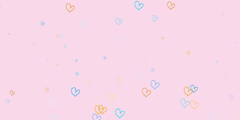 Light Blue, Yellow vector backdrop with sweet hearts.