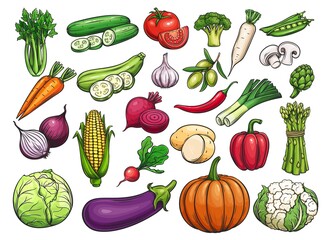 vegetables icons set