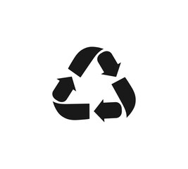 Obraz premium Black recycle symbol. Three black arrows circulate. Management of waste materials that are garbage and pass through the transformation process, especially the melting process. Re-create new materials.