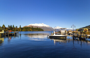 Queenstown Boat Marina and Harbour, Landscape Scenery of Lake Wakatipu Queenstown New Zealand; South Island