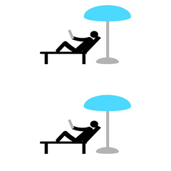 Social distance while relaxing on the beach, at the sea, in sanatoria. Be safe. Stick man 
 keeps a distance, prevention of covid-19 coronavirus.