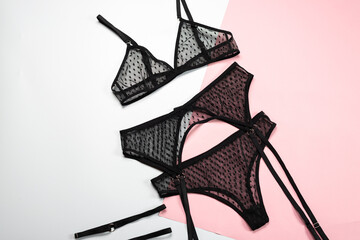 Top view fashion black lace lingerie.
