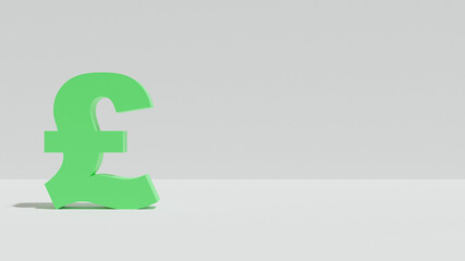 green British pound sign 3d in white isolated backdrop