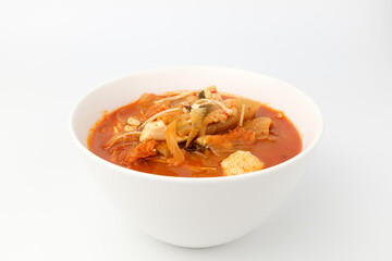 Kimchi stew on white background