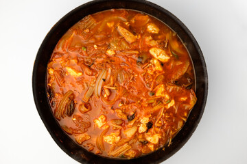 Kimchi stew on white background