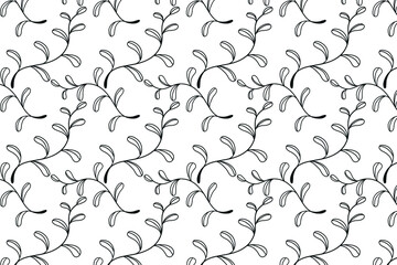 Seamless plants pattern with hand drawn plants and leaves.