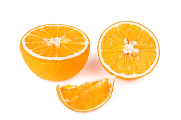 Orange slices, dried, rotten, isolated on a white background. Top view.