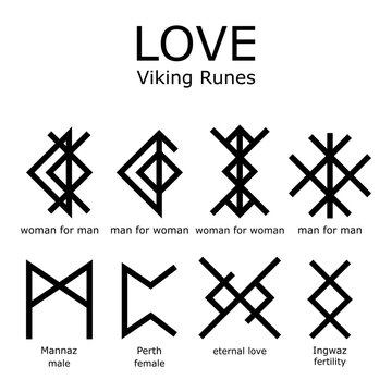 Love Viking Runes vector set, bind runes and runnic sript - relationship, couple, male and female symbols design 
