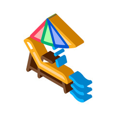 Deck Chair With Umbrella Icon Vector. Isometric Thailand Vacation Beach Equipment Recliner With Umbrella sign. color isolated symbol illustration