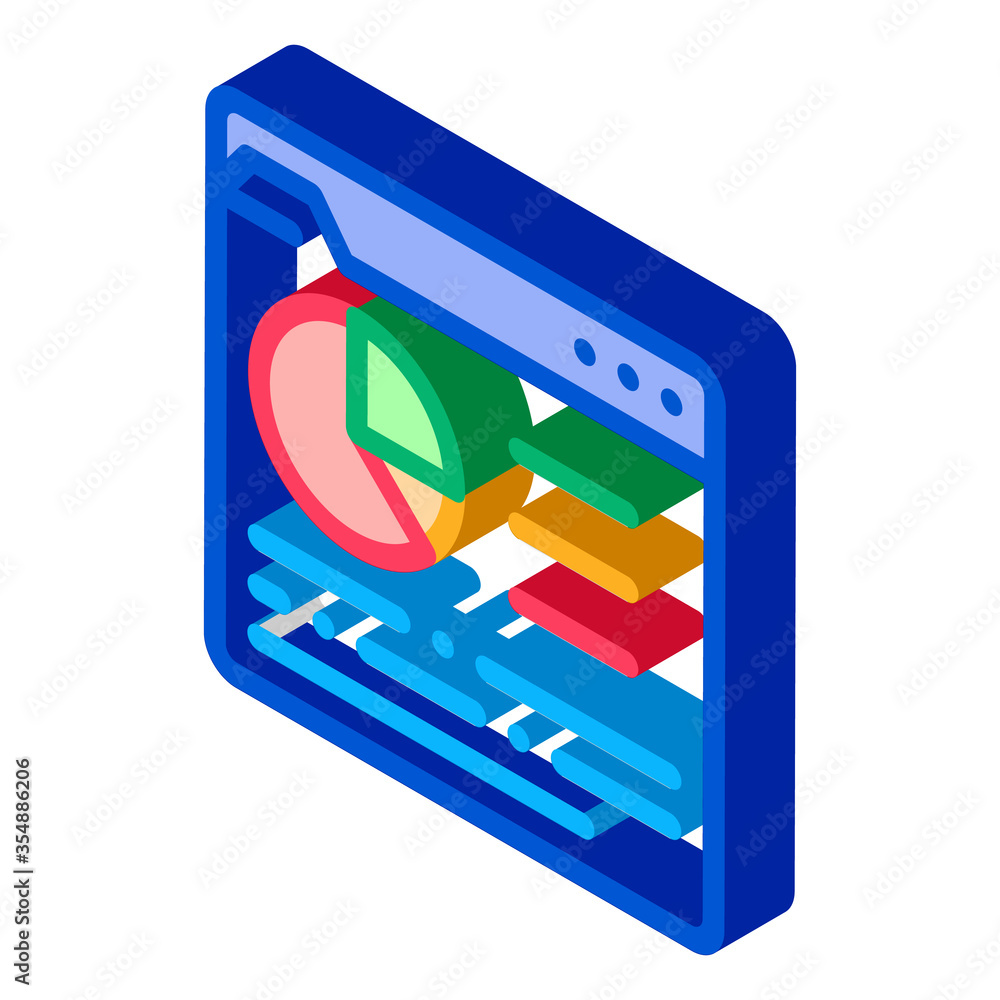 Poster online statistician analysis icon vector. isometric statistician analytics internet web site with in