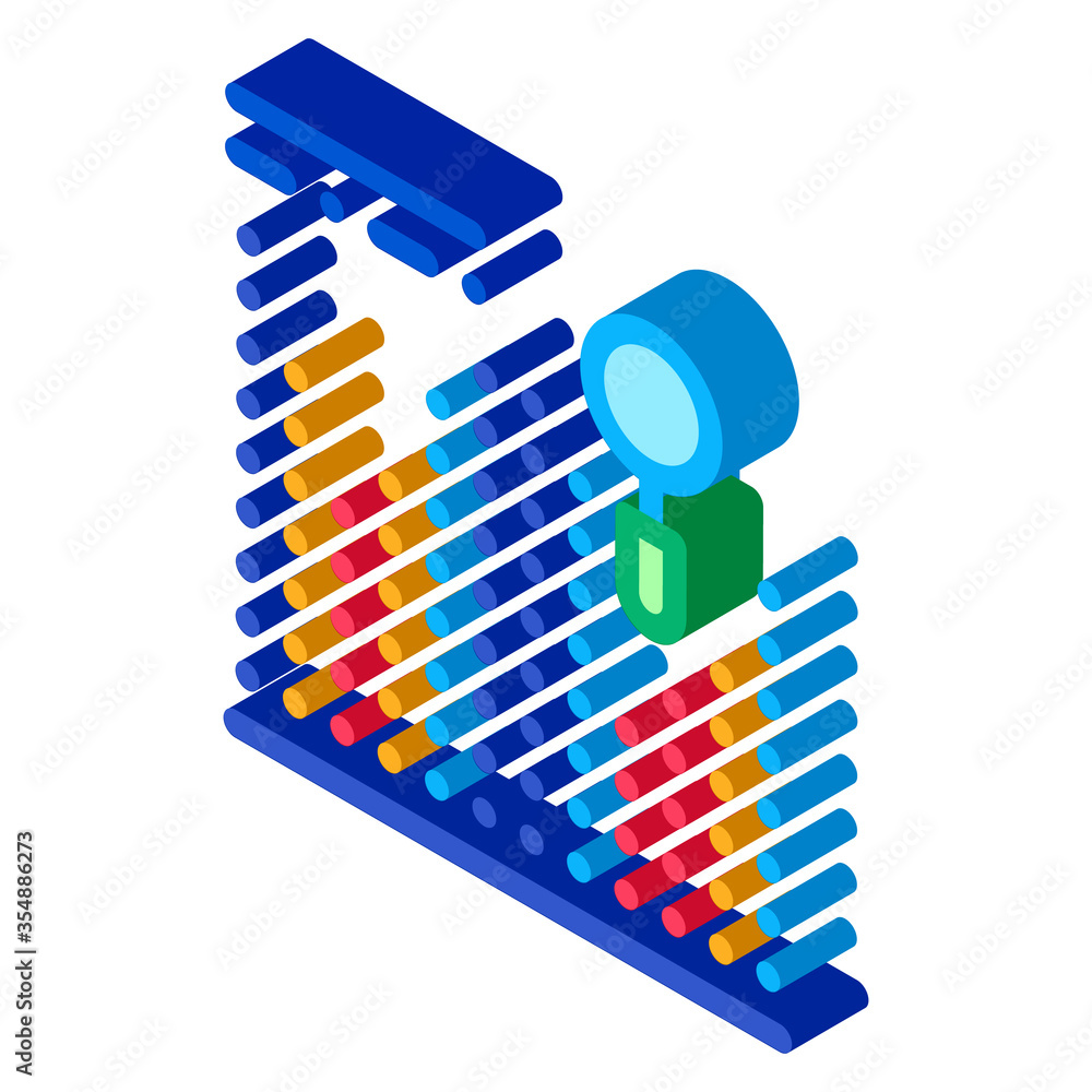Poster statistician market research icon vector. isometric points scatter plot magnifier, statistician trac