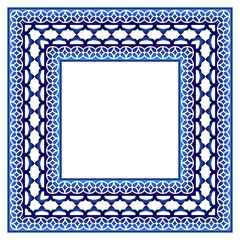 Obraz premium Ceramic tile border pattern. Islamic, indian, arabic motifs. Damask border seamless pattern. Porcelain ethnic bohemian background.