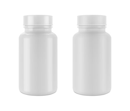 Vector realistic mockup (template) of matte and glossy plastic bottle and cap for vitamins, tablets, packaging for pills or cosmetics. EPS 10