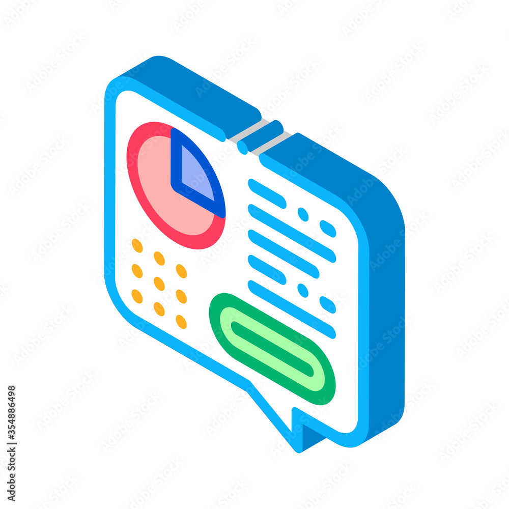 Poster statistician report spoken icon vector. isometric statistician analytics with diagram and text in qu