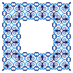 Ceramic tile border pattern. Islamic, indian, arabic motifs. Damask border seamless pattern. Porcelain ethnic bohemian background.