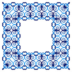 Ceramic tile border pattern. Islamic, indian, arabic motifs. Damask border seamless pattern. Porcelain ethnic bohemian background.