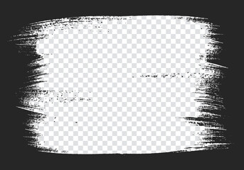 Abstract frame with black paintbrush strokes on transparent background. Universal painted frame with copy space for text. Japanese style design element. Hand drawn grungy vertical card template.