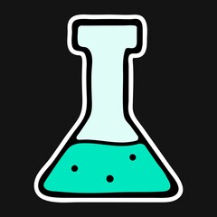 Laboratory flask with green liquid. Doodle icon